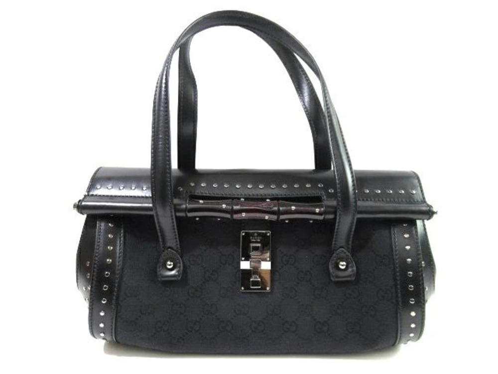 Gucci handbag bamboo GG canvas calfskin black